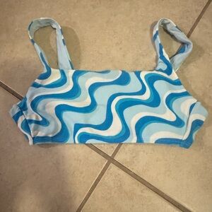 Blue and White Wave Pattern Crop Top